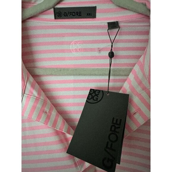 G/Fore Shirt Men SZ XXL Pink White Stripe Golf Polo Performance Comfort NWT - Picture 2 of 6
